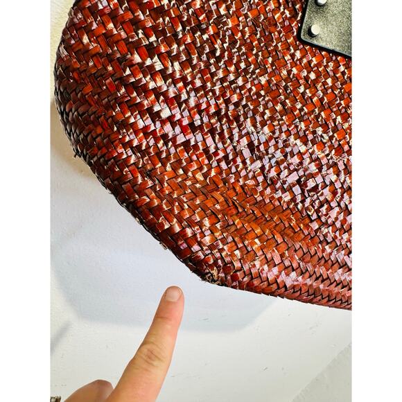 ALLSAINTS Women's Red Black Straw Woven Mosley Open Tote Handbag - Picture 10 of 14